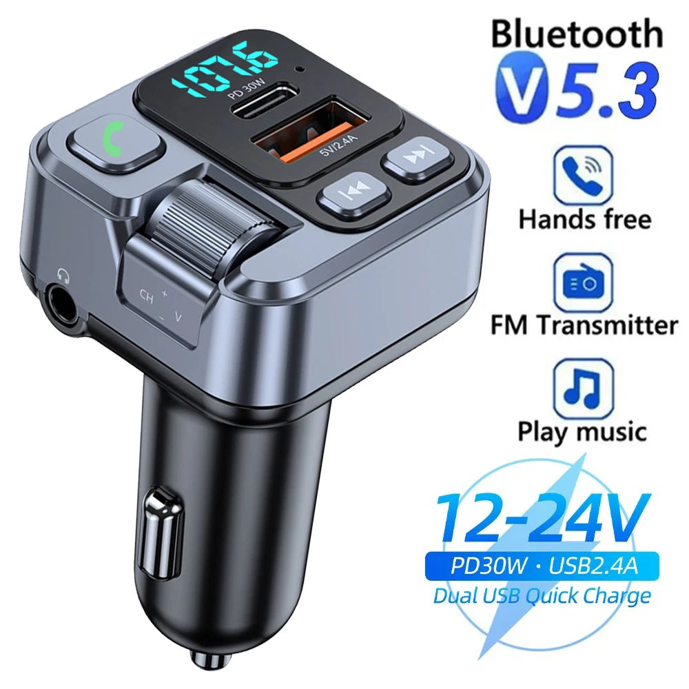 Car Bluetooth Receiver USB U Disk Read PD20w Fast Charging Digital Display Car Mobile Phone Adapter FM Transmiter For Cellphones - AMULET RING STORE