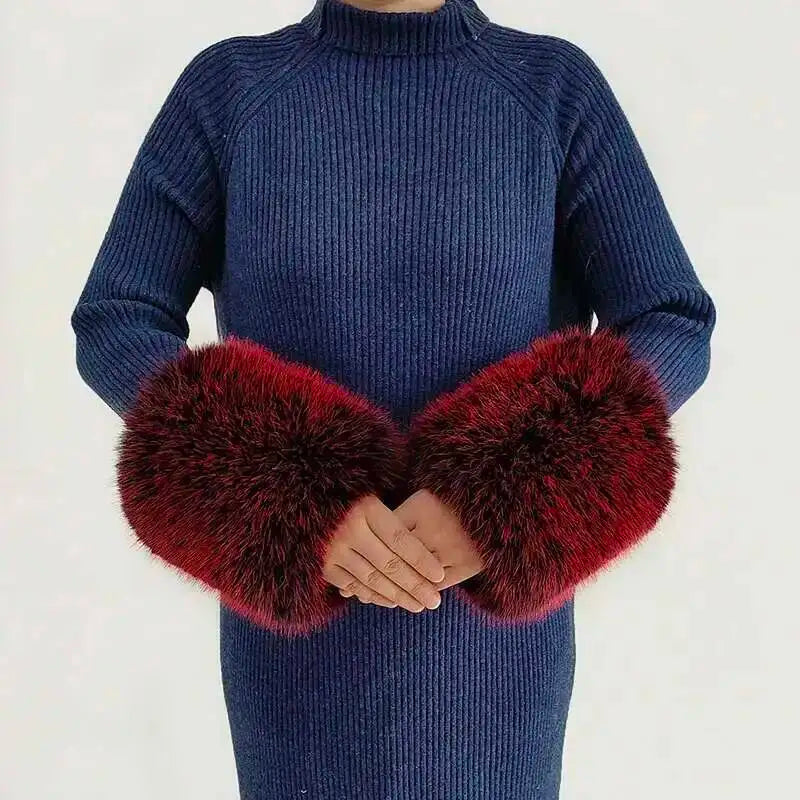 Large Winter Faux Fox Fur Scarf Women Jackets Warm Fluffy Shawl Fashion Artificial Fur Collar And Cuff Set Fluffy Scarves Female