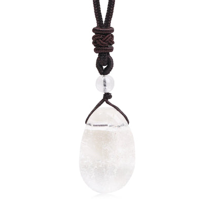 Casual Simple Natural Water Droplet Pendant Necklace Amethyst Opal Obsidian Red Agate Pendant Adjustable Cord Chain Necklace