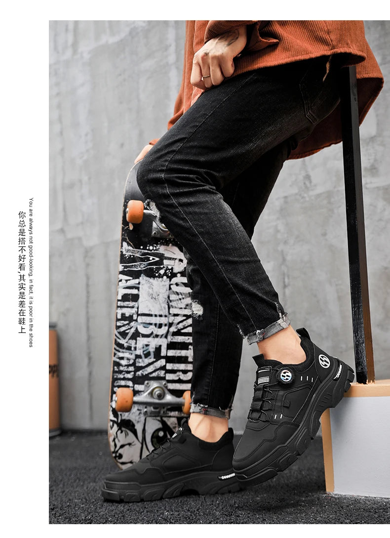 Men's boots autumn and winter new rotating shoelaces fashion casual boots youth outdoor boots anti slip soft sole workwear boots - AMULET RING STORE