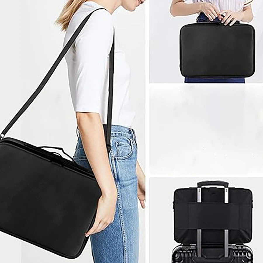 Large capacity travel makeup case, portable artist organizer with adjustable dividers and shoulder strap for toiletries jewelry - AMULET RING STORE
