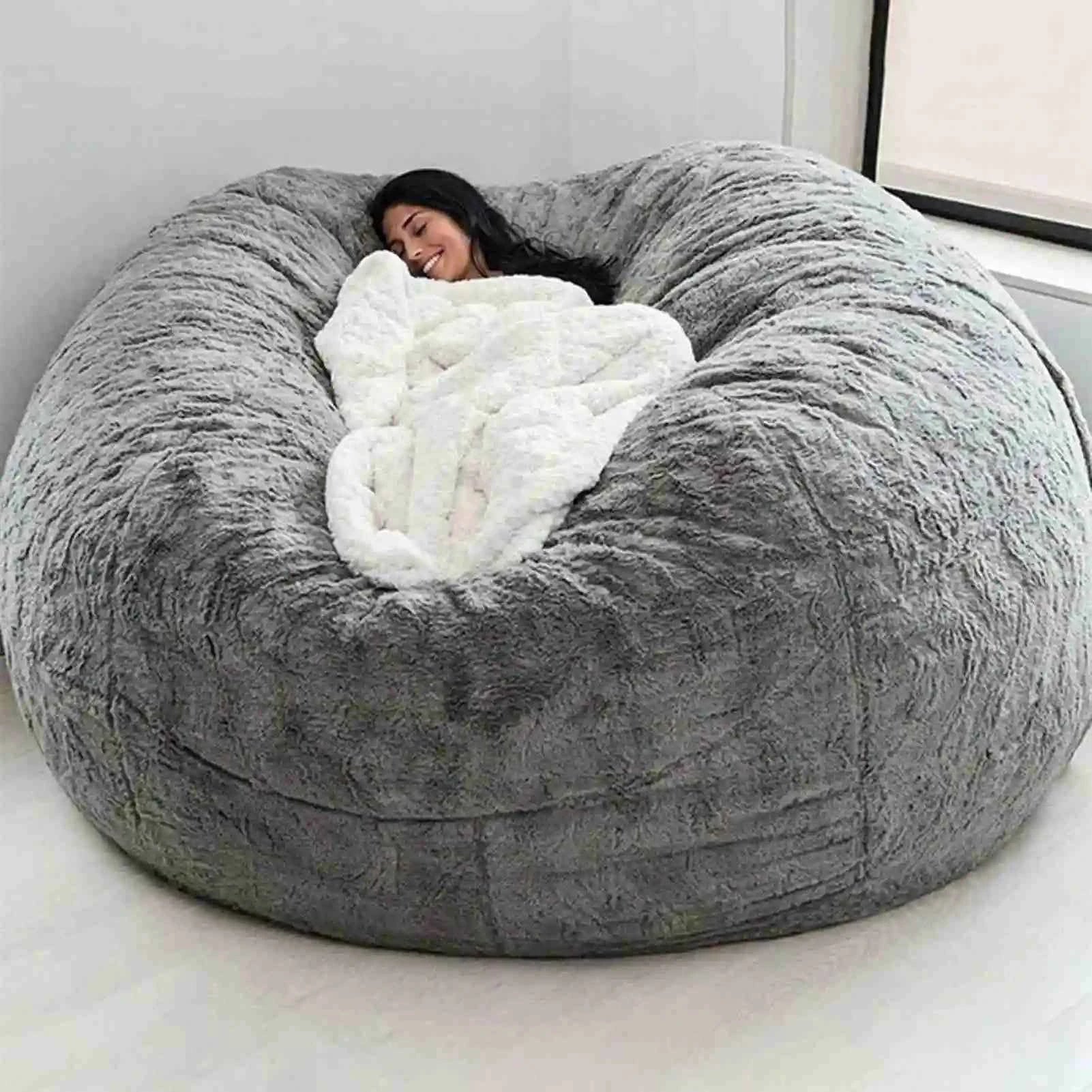 No Stuffed Gray Bean Bags Chair Giant Bean Bags Pouf Sofa Bed Puff Futon Room Seat Tatami Relax Lounge Furniture Only Bags Case