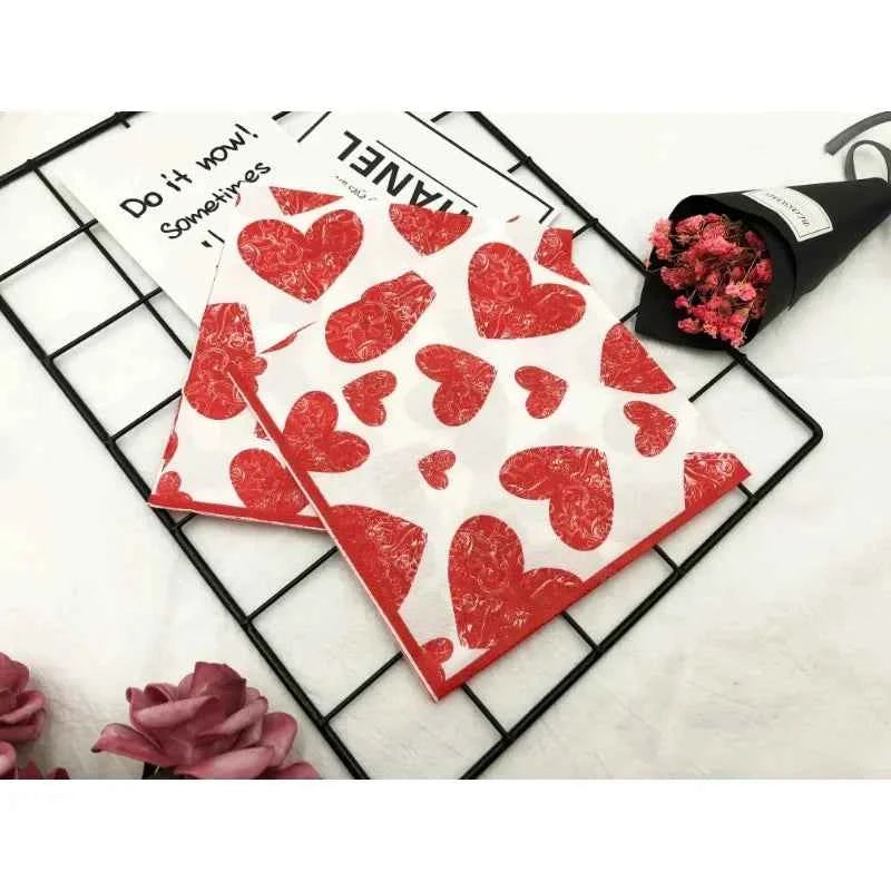 Heart Shaped Colourful Printed Napkin Wedding Valentine's Day Facial Tissue Proposal  Decoration Wine Glass Flower Paper 20pcs/P