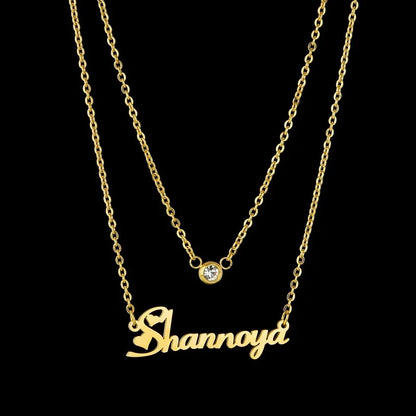 Atoztide Custom Name Necklace Double Layers Zircon Beads Stainless Steel Personalized Pendant Choker for Women Jewelry Gifts