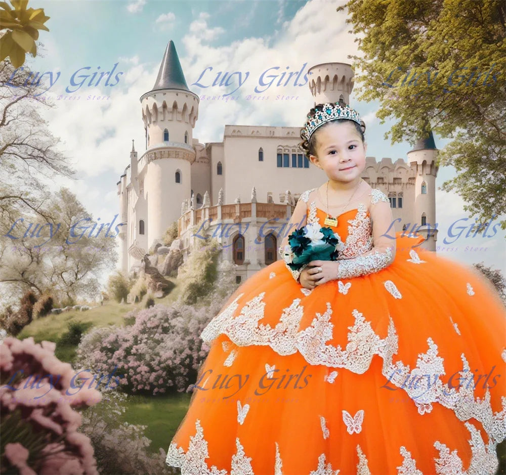 Elegant Quality Dark Blue Flower Girl Dress Tulle Fluffy Exquisite Lace Applique With Bow Little Princess Birthday Party Gowns