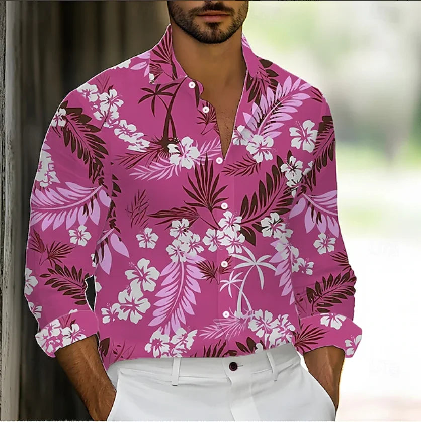 Men's Shirt Button Shirt Casual Shirt Spring Summer 3D Leaf Flower Print Long Sleeve Daily Fashion Comfort