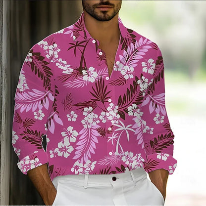 Men's Shirt Button Shirt Casual Shirt Spring Summer 3D Leaf Flower Print Long Sleeve Daily Fashion Comfort