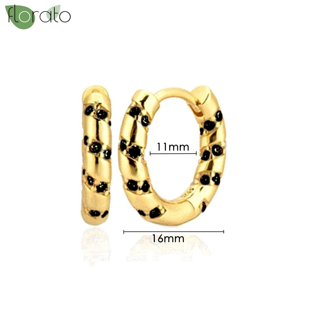 925 Sterling Silver Needle Fashion Round Pendant Small Earrings Luxury Gold Hoop Earrings for Women Premium Black Jewelry Gifts - AMULET RING STORE