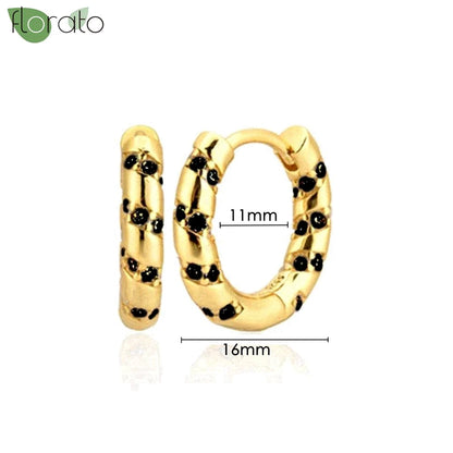 925 Sterling Silver Needle Fashion Round Pendant Small Earrings Luxury Gold Hoop Earrings for Women Premium Black Jewelry Gifts - AMULET RING STORE