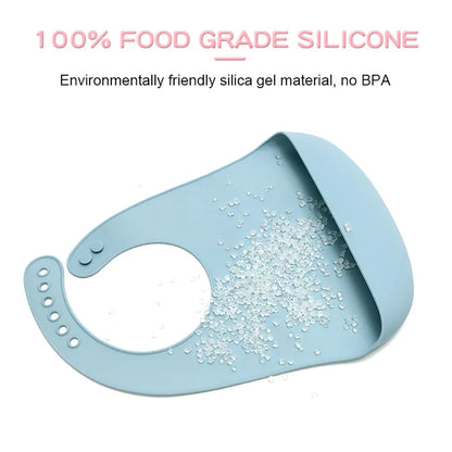 Silicone world Waterproof Silicone Bibs Baby Kids Stuff Kids Bib Aprons Girl Boy Adjustable Soft Silicone Bib Baby Feeding Stuff - AMULET RING STORE