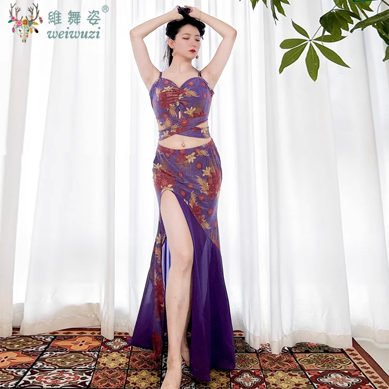 New Belly Dance Costume for Women's Slim Fit Short Sleeved Top+Premium Printed Skirt Set Oriental Dance Performance Clothing - AMULET RING STORE