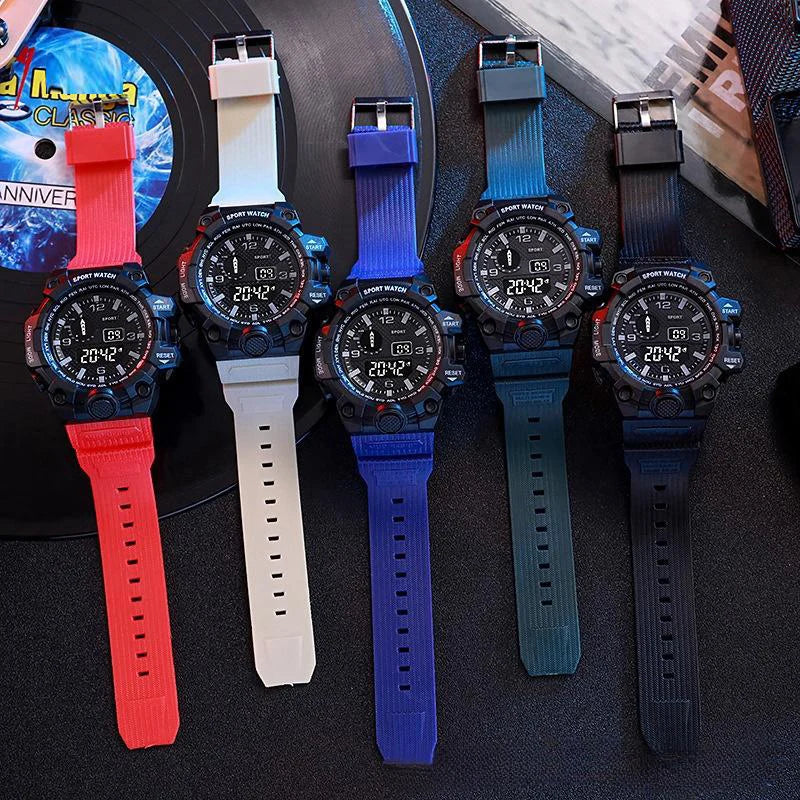 Fashion Men's Watch Sports Electronic Wristwatch Large dial Multifunctional Waterproof Luminous Alarm Kids Male's Military Watch - AMULET RING STORE