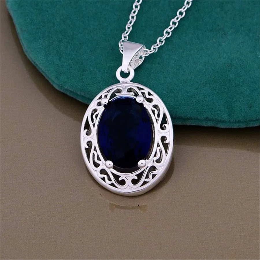 45cm 925 Sterling Silver Pretty Blue Crystal Zircon Necklaces For Women fashion party wedding engagement Jewelry holiday gifts