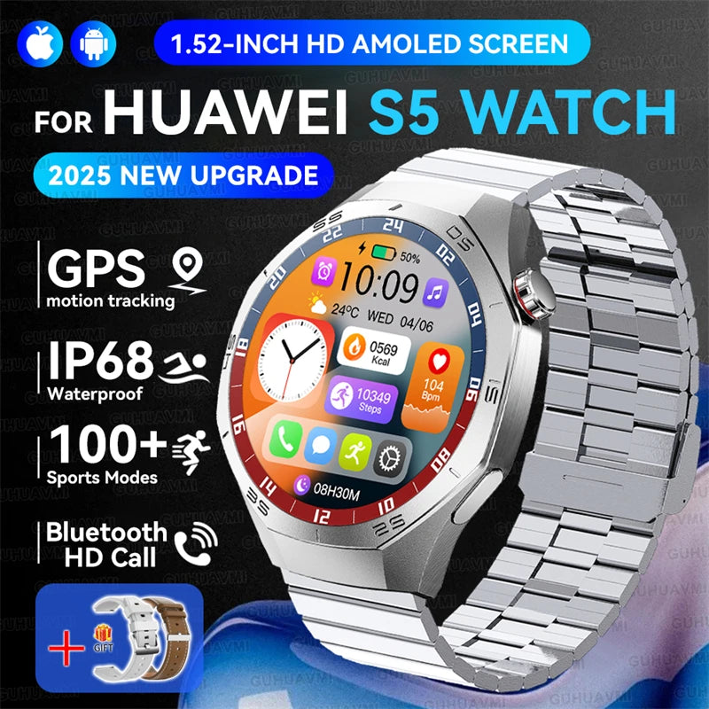 2025New GUHUAVMI GT5 Pro Smart Watch Men HD AMOLED Screen GPS Motion trajectory HeartRate Bluetooth Call 1.52" SmartWatch IP68