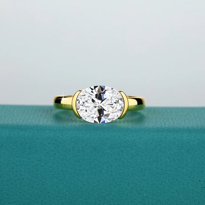 14K Gold Certified Oval Cut Moissanite Ring for Women Lab Created Diamond Engagement Wedding Yuan Bao Ring Jewelry Classic