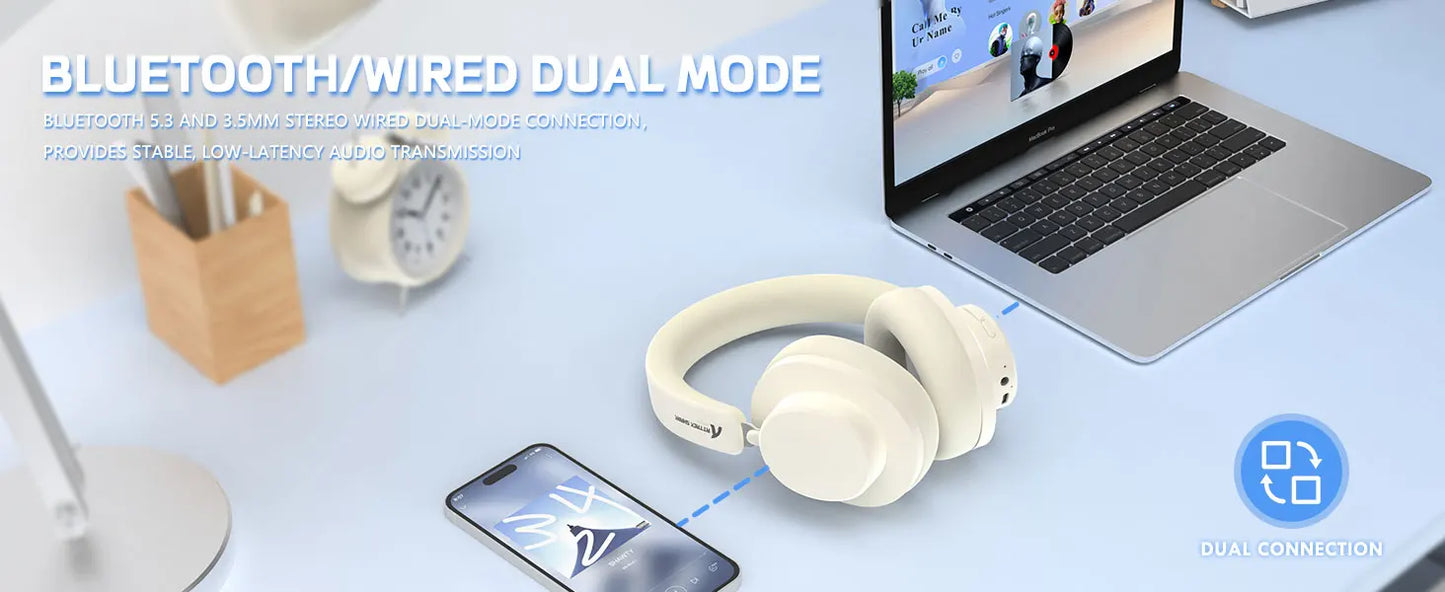 ATTACK SHARK G500 Wireless Over-ear Noise Canceling Headphones,Bluetooth ANC Gaming Headset with BT 5.3/3.5mm Audio Cable