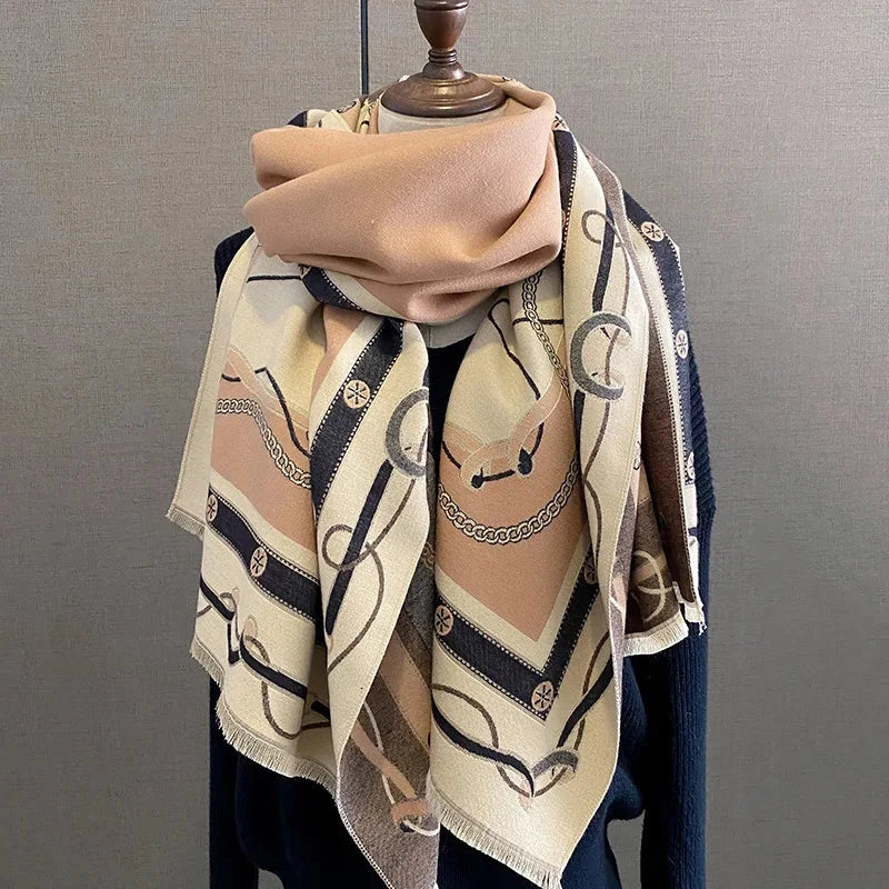 Luxury Scarf Women Winter Cashmere Shawls Wraps Thick Warm Lady Travel Stole Bufanda Hijab Fashion Print 2023