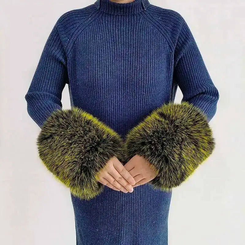 Large Winter Faux Fox Fur Scarf Women Jackets Warm Fluffy Shawl Fashion Artificial Fur Collar And Cuff Set Fluffy Scarves Female