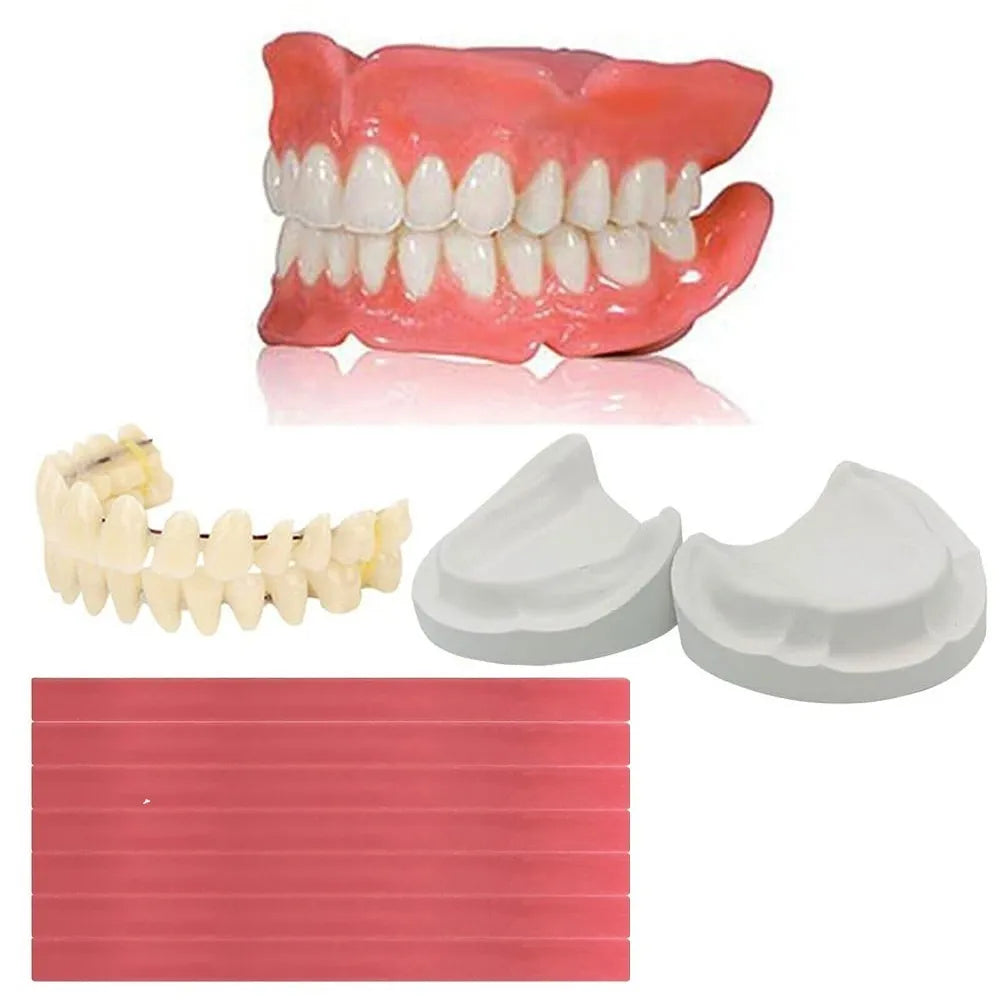 Easy - Use 1 Set Dentures DIY Kit with Braces Wax Strips - Reusable Full/Partial Temporary Fake Teeth for Top and Bottom