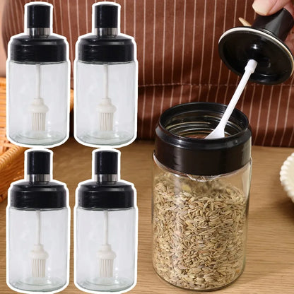 1/5PCS Glass Spice Jar Seasoning Bottle Pepper Shaker Salt Jars Barbecue Condiment Bottle with Quantitative Spoon Kitchen Gadget