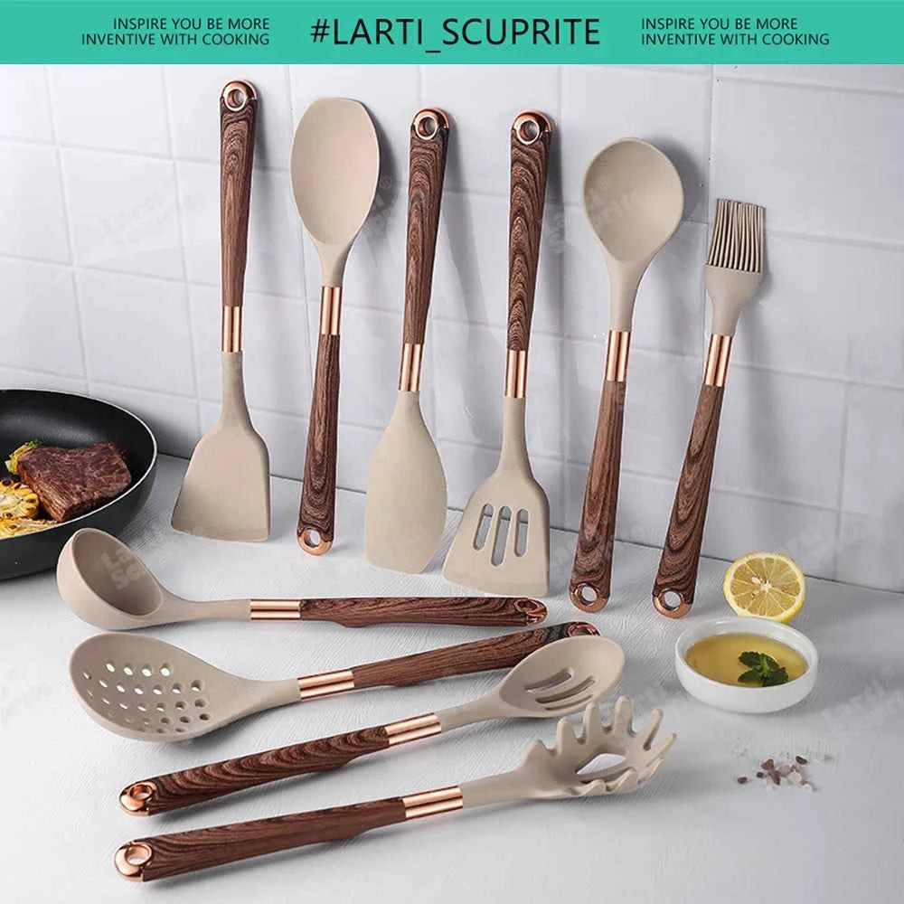 Good Quality Silicone Kitchen Utensils Set Rose Gold Plated Handle Cooking Tool Non-stick Heat Resistant Kitchenware Accessories