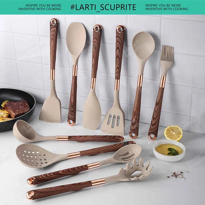 Good Quality Silicone Kitchen Utensils Set Rose Gold Plated Handle Cooking Tool Non-stick Heat Resistant Kitchenware Accessories