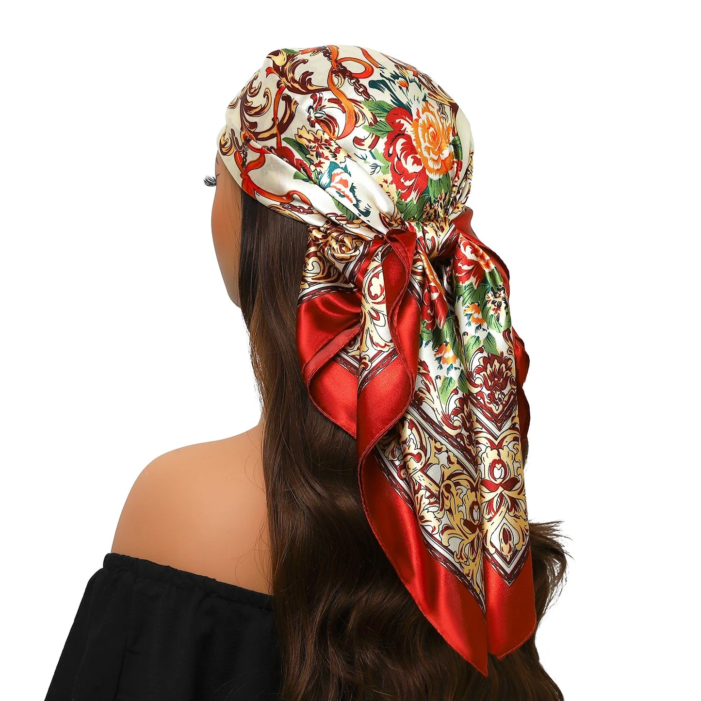 Head Scarf Women Luxury Brand Square 90*90cm Silk Foulard Satin Bandana Cheveux Soft Neckerchief Hijab Hair Scarves For Ladies - AMULET RING STORE