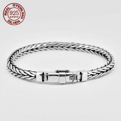 100% S925 Sterling Silver Handmade Woven Retro Domineering Style Personality Keel Man Woman Pure S925 Silver Bracelet Jewelry - AMULET RING STORE
