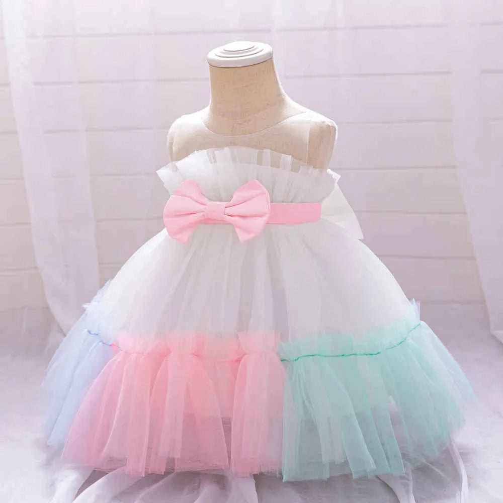 Toddler Flower Bow Party Baby Girl Dress Sequins Wedding Bridesmaids Dress for Girls Elegant 1st Birthday Evening Prom Costumes