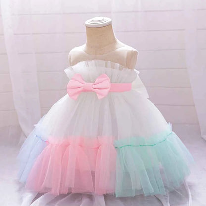 Toddler Flower Bow Party Baby Girl Dress Sequins Wedding Bridesmaids Dress for Girls Elegant 1st Birthday Evening Prom Costumes