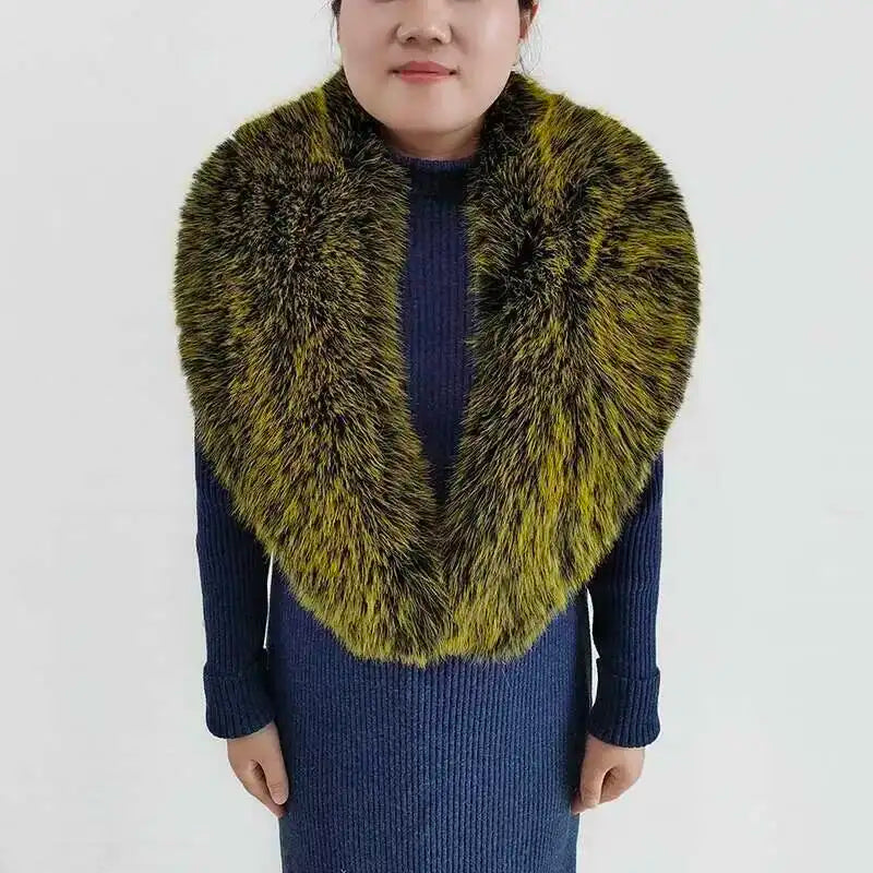 Large Winter Faux Fox Fur Scarf Women Jackets Warm Fluffy Shawl Fashion Artificial Fur Collar And Cuff Set Fluffy Scarves Female