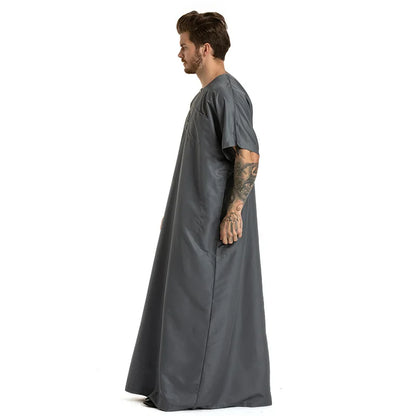 fashion muslim abayas for men embroidery round neck short sleeve full length arab fashion robes prayers clothing