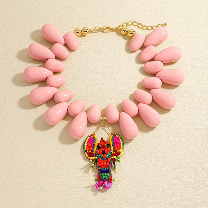 2025 New ZAA Lobster Bead Necklace Handmade Crystal Beaded Enamel Jewelry Simple Pendant Necklace Women Beach Vacation Accessory - AMULET RING STORE