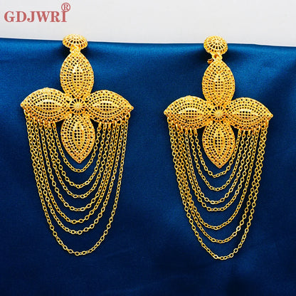 Fan Shape Earrings New Fashion Dubai Gold Color Drop Earrings French African Women Girls Party Gifts Wedding Jewelry Earring