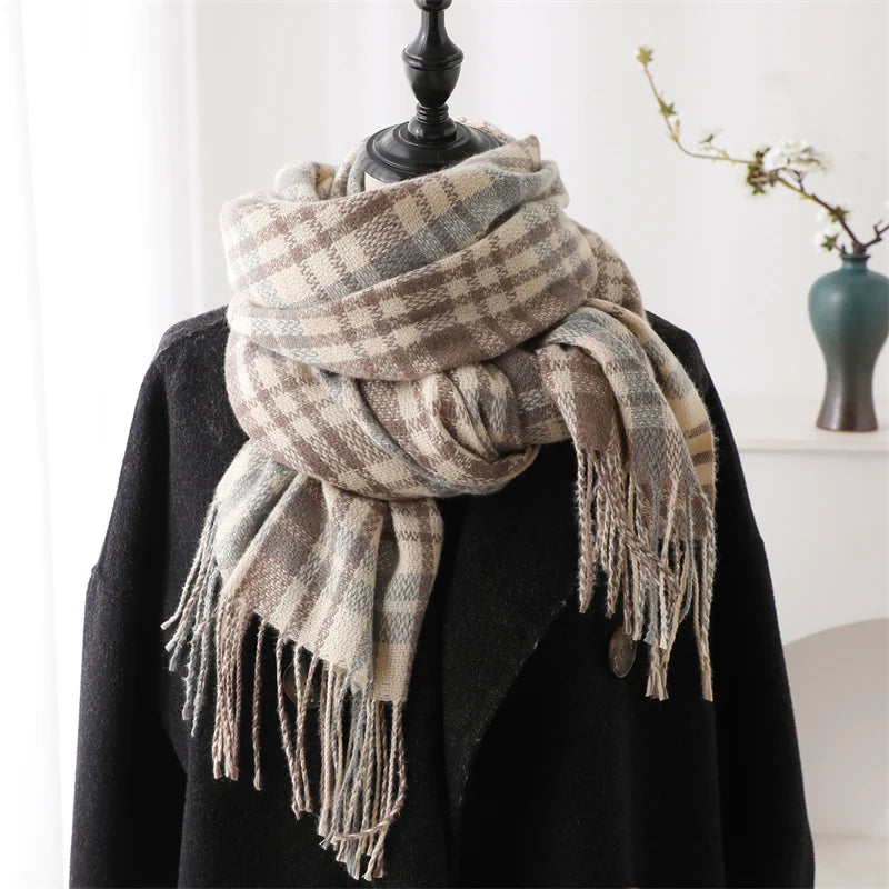 Warm Cashmere Blanket Women Travel Winter Scarf Fashion Plaid Pashmina Thick Shawl Wraps With Tassel Casual Bufanda Poncho New - AMULET RING STORE