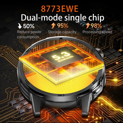 2026 New Outdoor Military Smart Watch For Men 1.85" AMOLED 1000mAh Battery IP69K Swim Flashlight Heart Rate Wireless Call Watchs