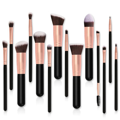 14Pcs Makeup Brush Set for Beginners Soft Bristle Powder Brush Blush Eye Shadow Beauty Tools, Buy 14pcs Brush Get 1 Free Sponge - AMULET RING STORE