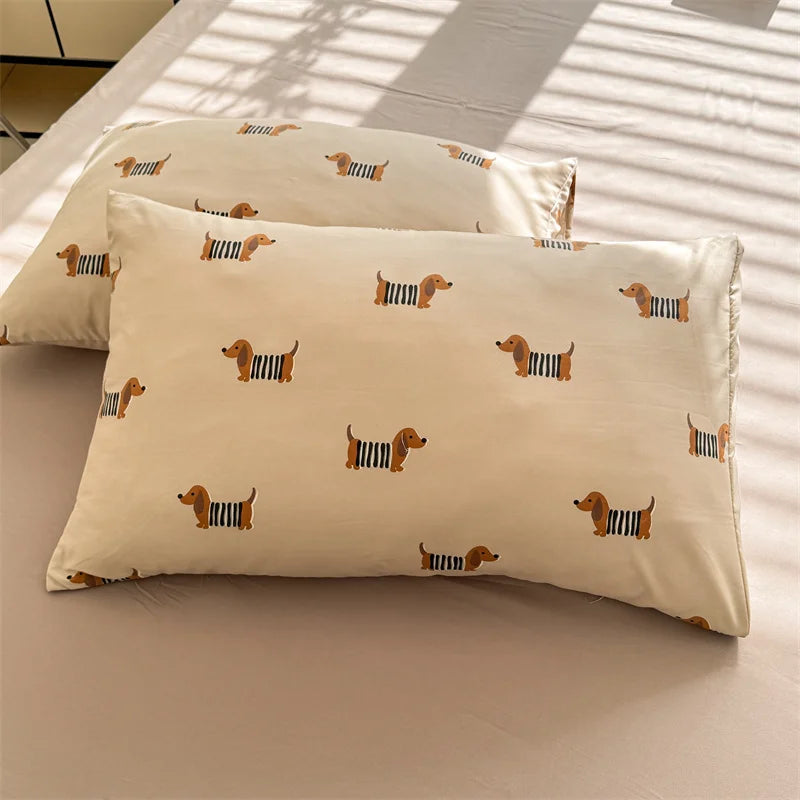 Cute Dog Printed Duvet Covet Set Brown Color Comforter Cover with Pillowcase for Kids Single/Queen/King housse de couette Full - AMULET RING STORE