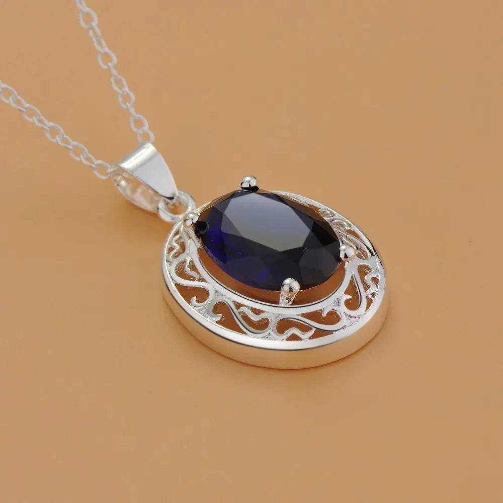 45cm 925 Sterling Silver Pretty Blue Crystal Zircon Necklaces For Women fashion party wedding engagement Jewelry holiday gifts