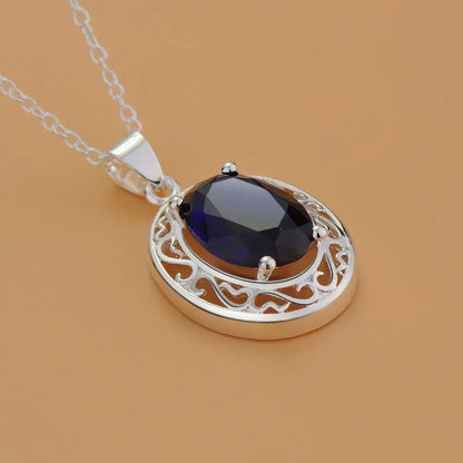 45cm 925 Sterling Silver Pretty Blue Crystal Zircon Necklaces For Women fashion party wedding engagement Jewelry holiday gifts