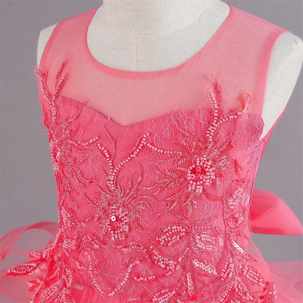 Lovely Yellow Flower Girl Dress Baby First Communion Gowns Wedding Thin Length Bow Belt Kids Birthday Gift Ball Party Clothing