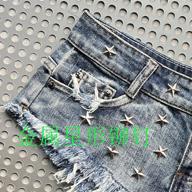 Slimming Skinny Denim Hot Pants - Vintage Wash Ultra Low-Rise Distressed Y2K Sexy Shorts for Baddie Street Style