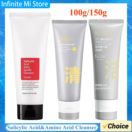 Salicylic Acid Facial Cleanser Amino Acid Face Wash Foam Face Cleanser Moisturizing Facial Cleansing Skin Care Product 100g/150g - AMULET RING STORE