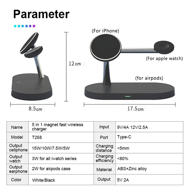 3 in 1 Wireless Charger Stand For iPhone 12 13 14 15 16 Fast Charging Station for Apple Watch 10 9 8 7 6 5 4 Airpods 2 3 Pro