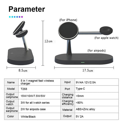 3 in 1 Wireless Charger Stand For iPhone 12 13 14 15 16 Fast Charging Station for Apple Watch 10 9 8 7 6 5 4 Airpods 2 3 Pro
