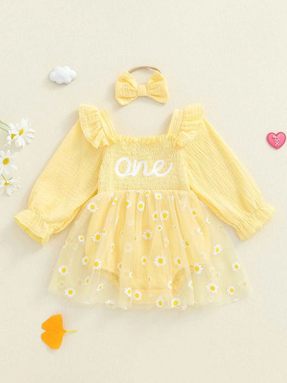 Adorable Infant Princess Tutu Dress Set Elegant Floral Applique Ruffled Romper with Matching Bow Headband for Baby Girl s