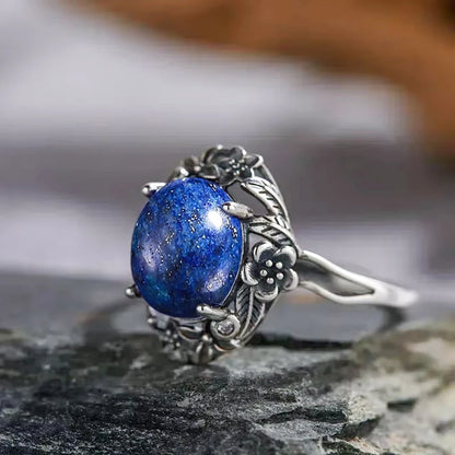 Vintage 925 Sterling Silver Ring Irregular Flowers Natural Rose Quartz Punk Ring Bohemian Silver Ring Fine Jewelry For Women