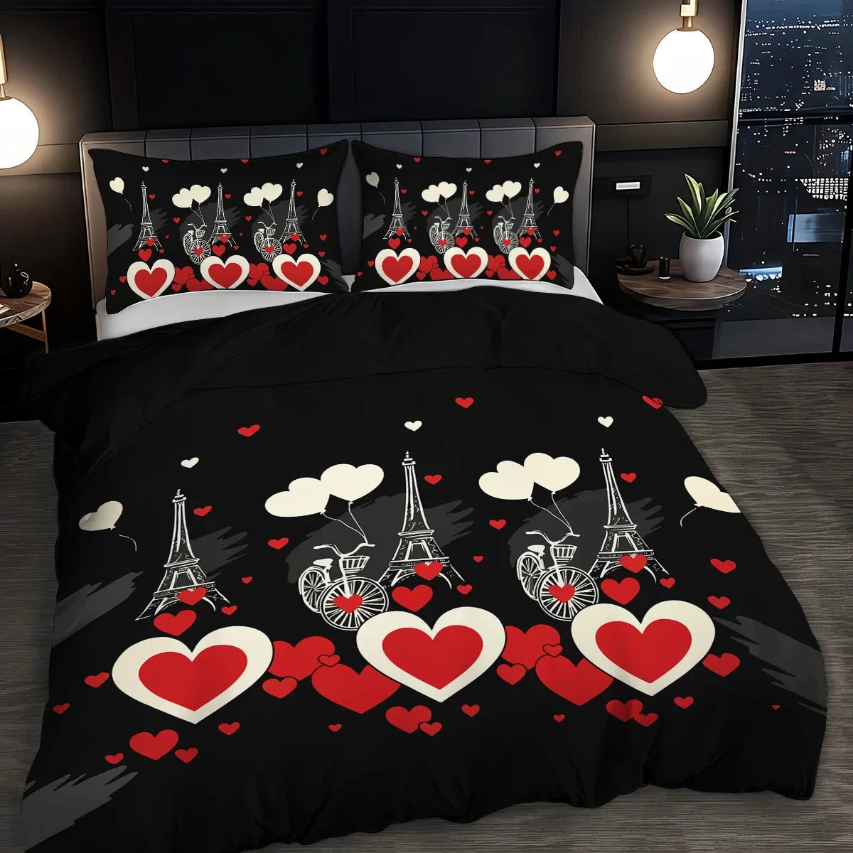 3pcs Heart pattern printed bedding set,1 quilt cover+2 pillowcase, suitable for couples and adults bedroom, home decoration - AMULET RING STORE
