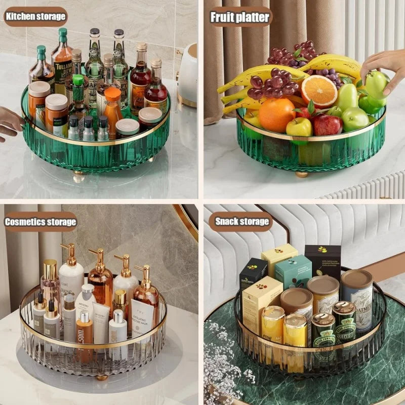 360° Rotating Condiment Rack Multi-functional Kitchen Condiment Round Storage Rack Plastic Transparent Fruit Bowl Container - AMULET RING STORE