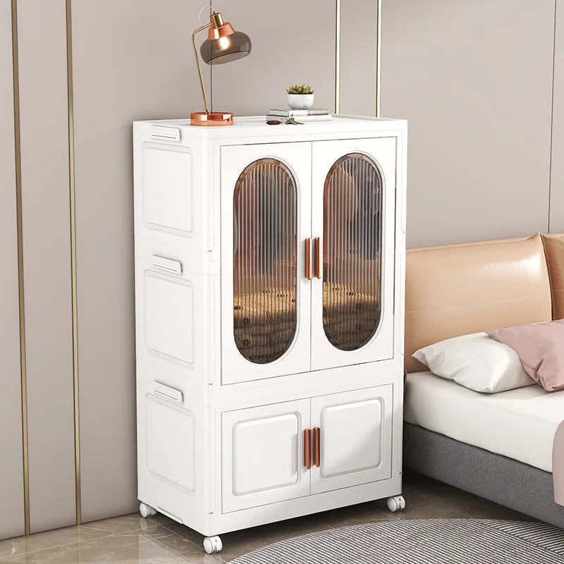 Stackable Large Capacity Fold Storage Box Plastic Clothing Storage Bin with Lid with Wheels Sundries Storages With Double Door - AMULET RING STORE